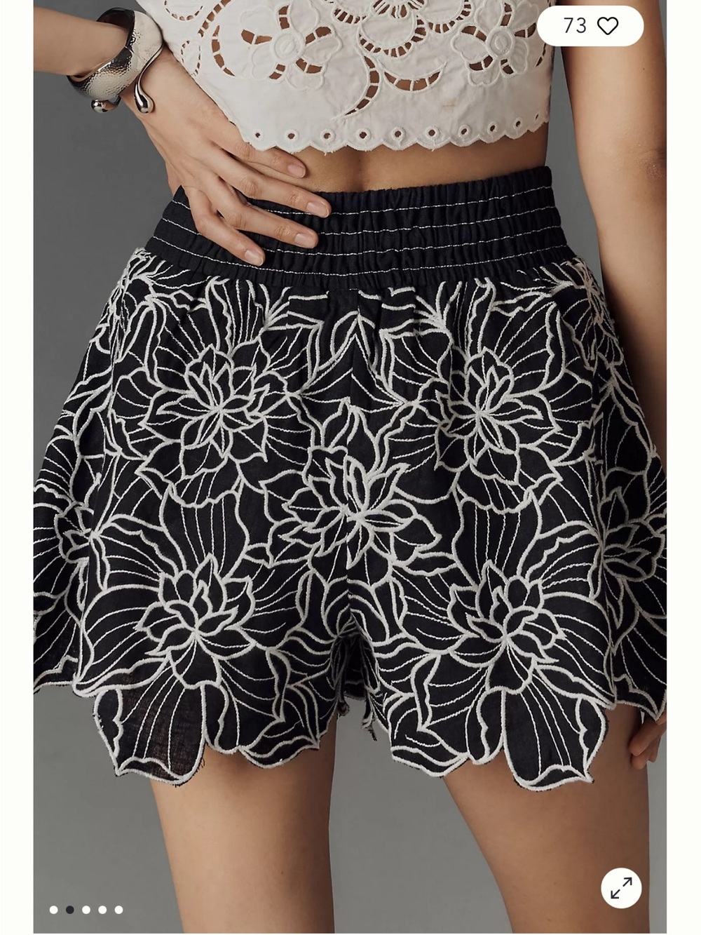Anthropologie Black shorts  with White Floral Embroidery M - Picture 2 of 5